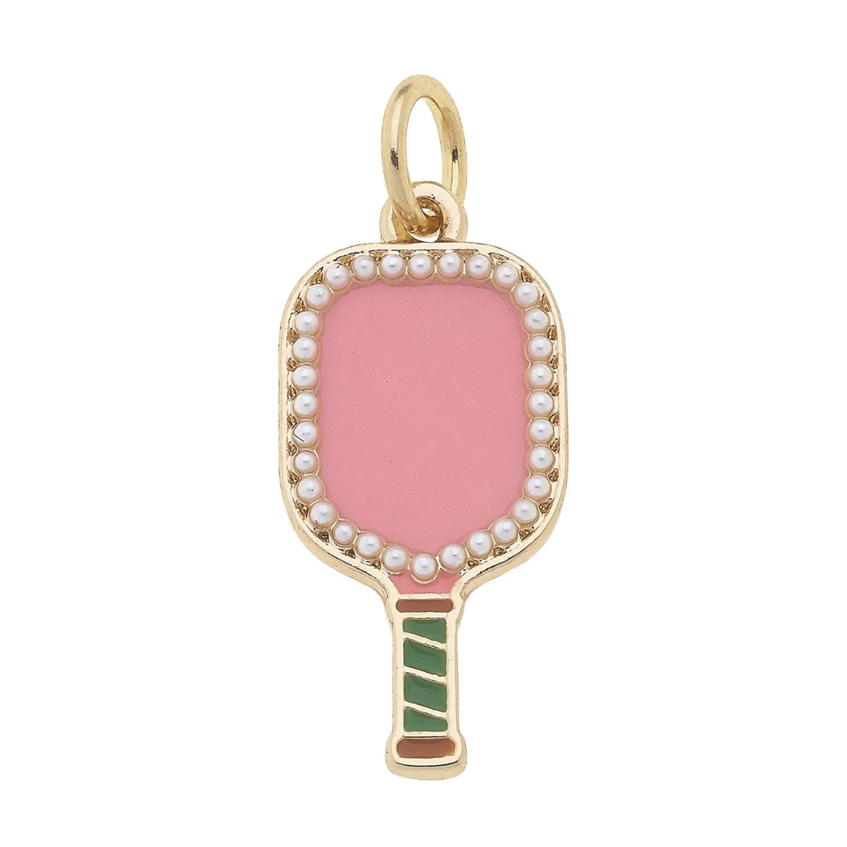 Pearl Studded Pickleball Paddle Charm in Pink
