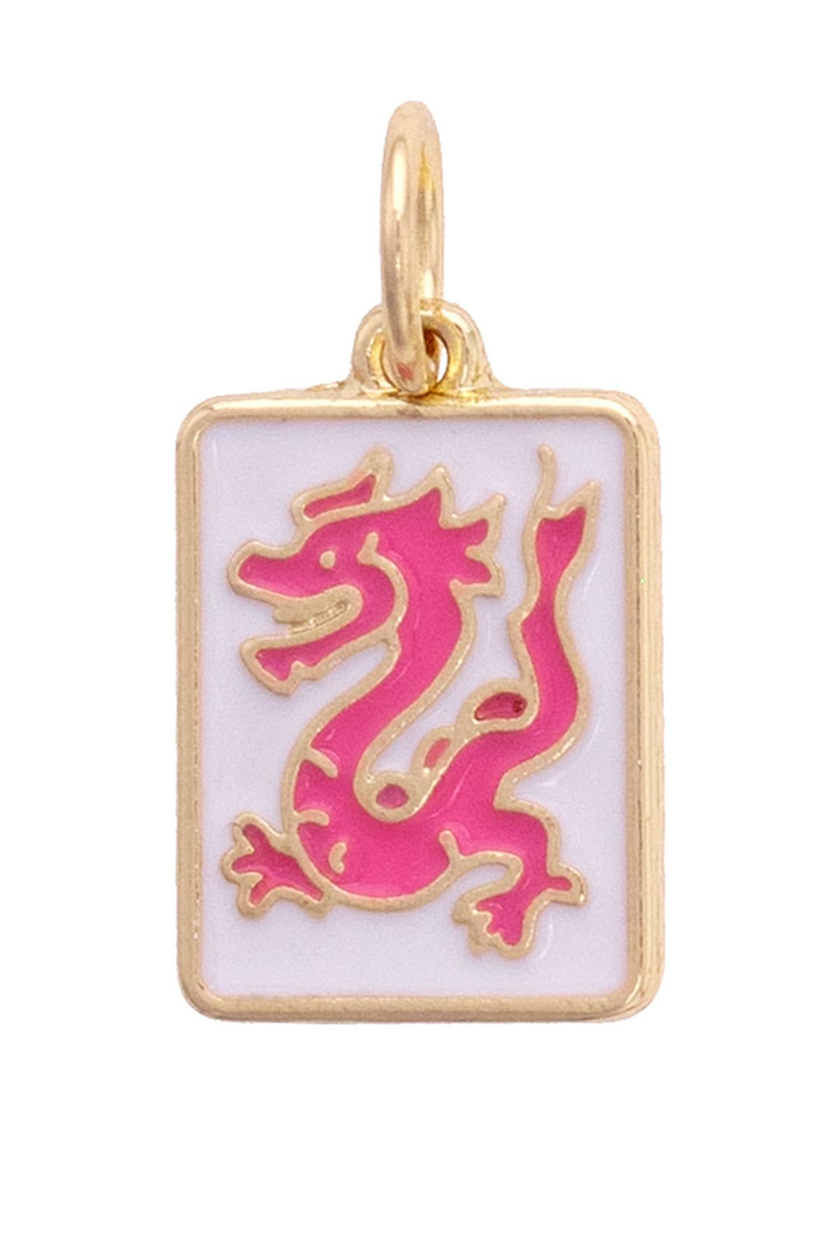 Dragon Mahjong Tile Charm in White & Pink