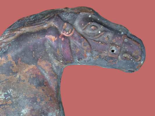 Antique Hand-Hammered Repousse Copper Horse Plaque