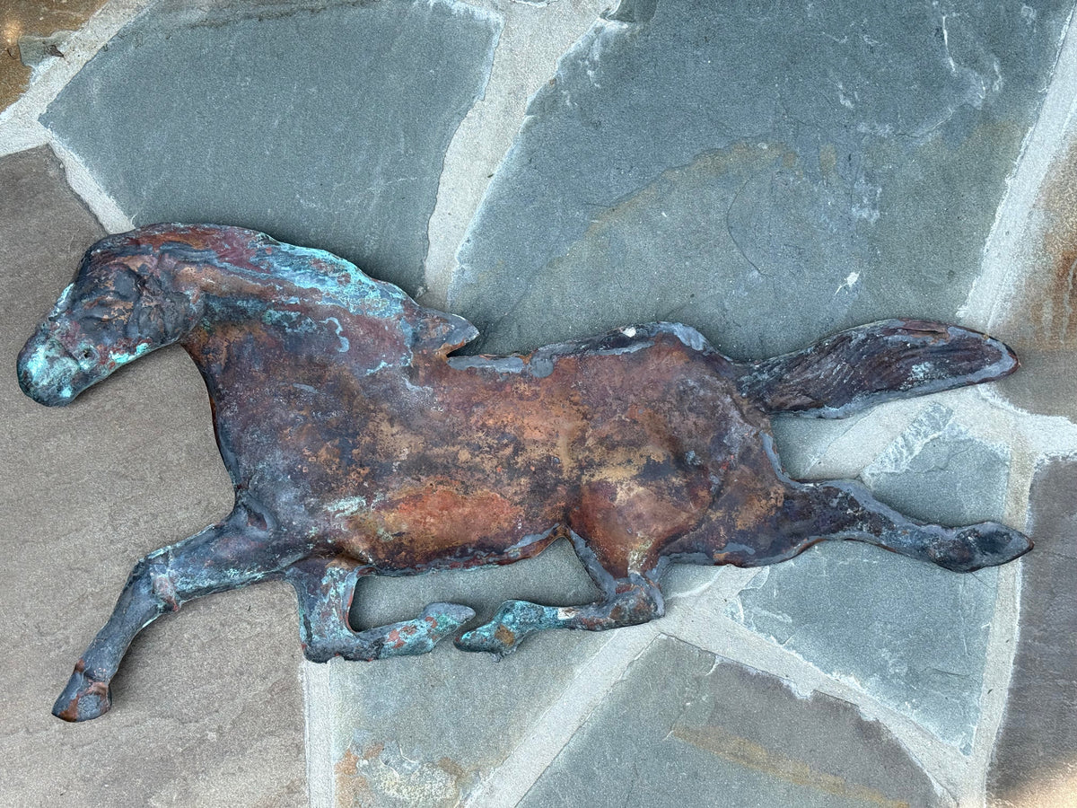 Antique Hand-Hammered Repousse Copper Horse Plaque