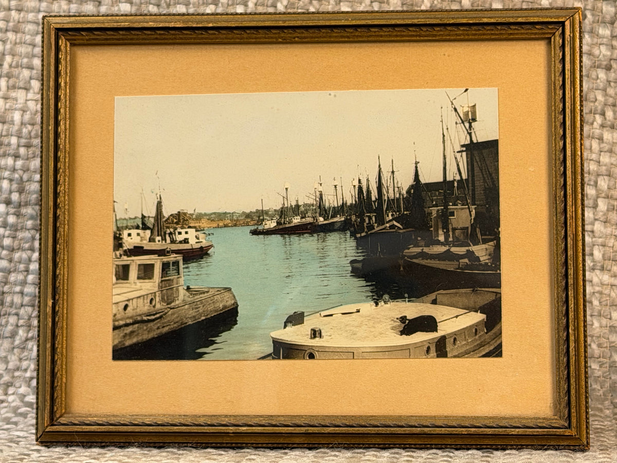 Antique Hand-Colored Harbor Photograph, c. 1930s