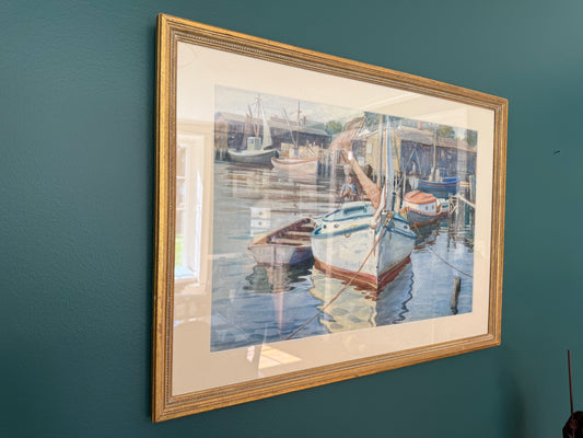 Vintage Original Harbor Watercolor- Unsigned