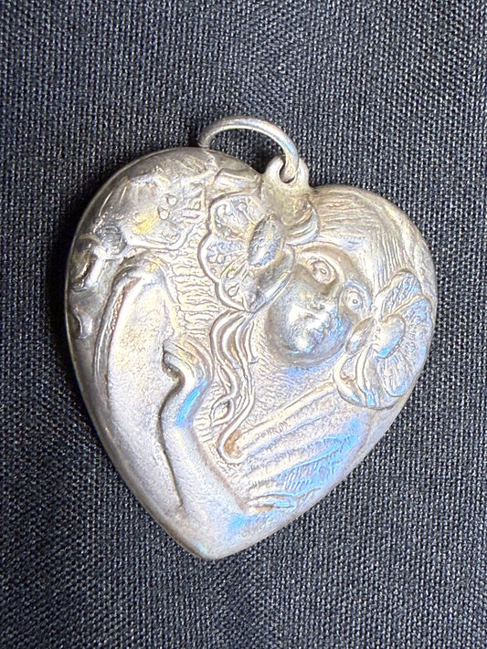 Antique Sterling Silver Art Nouveau–Style Heart Pendant