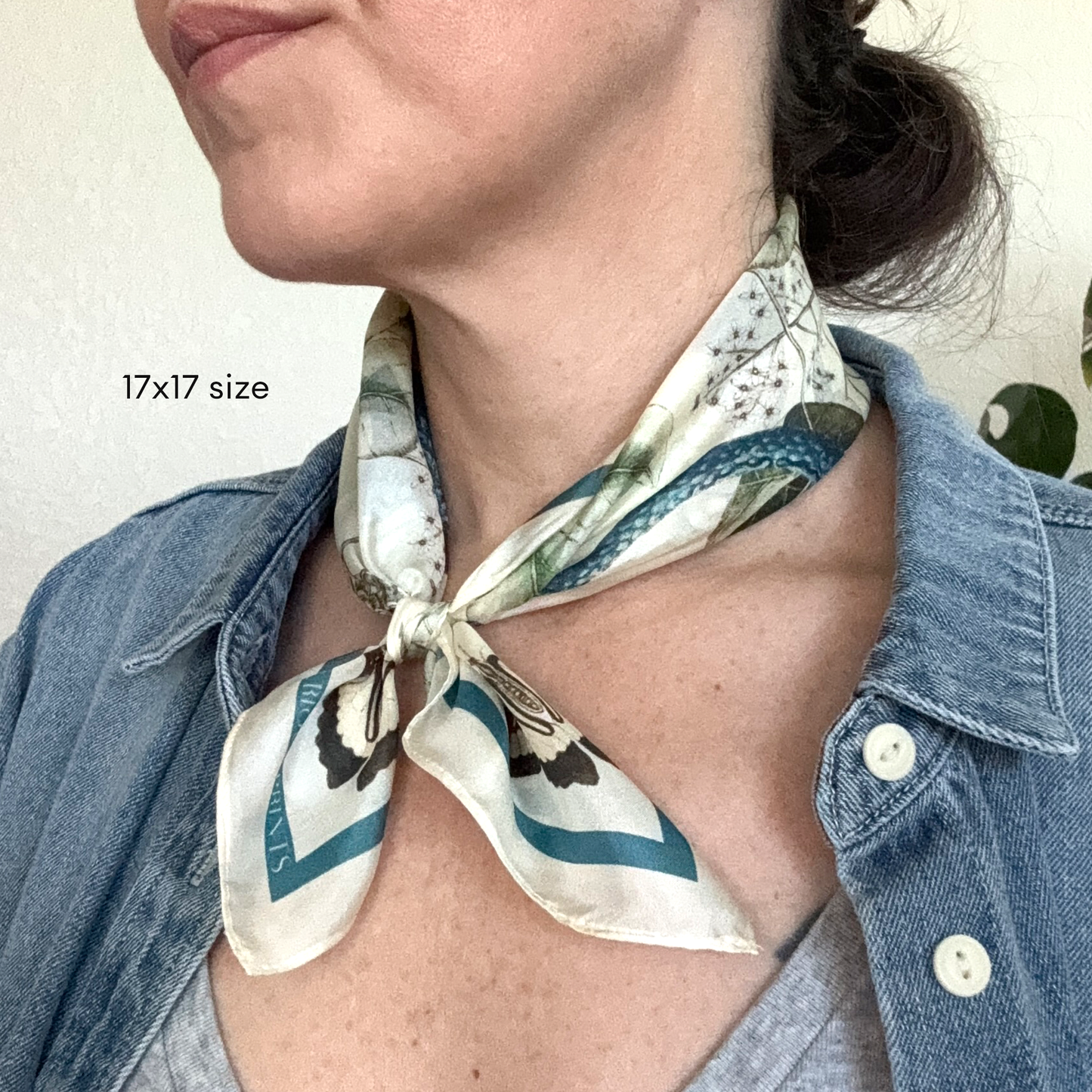100% Silk Scarf Blue Snake and Butterfly Summer Bandana: 35" x 35"