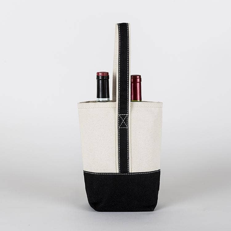 2- Bottle Canvas Wine Gift Host Bag: Black