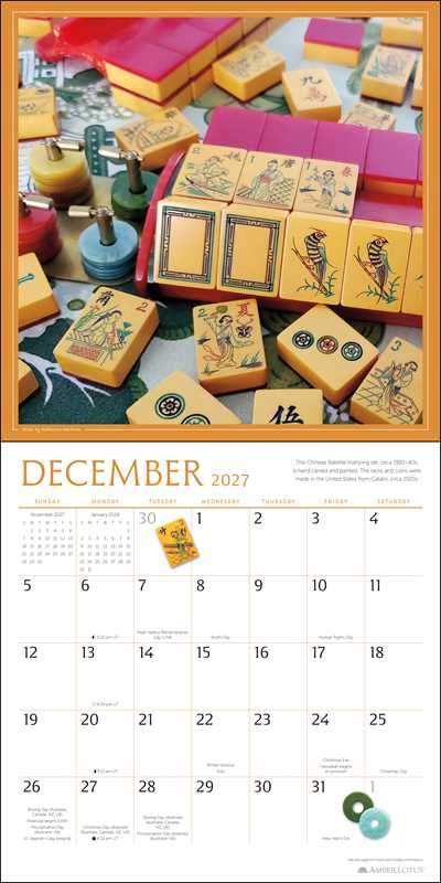 Art of Mahjong 2027 Wall Calendar by Katherine  Hartman: Calendar; 24 pages / English
