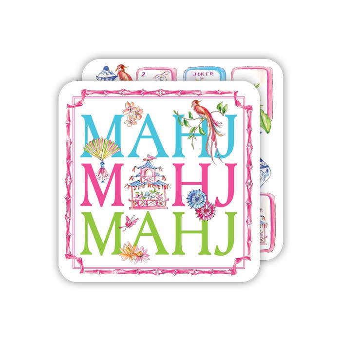 Mahj Mahj Mahj with Mahjong Icons Square Coasters
