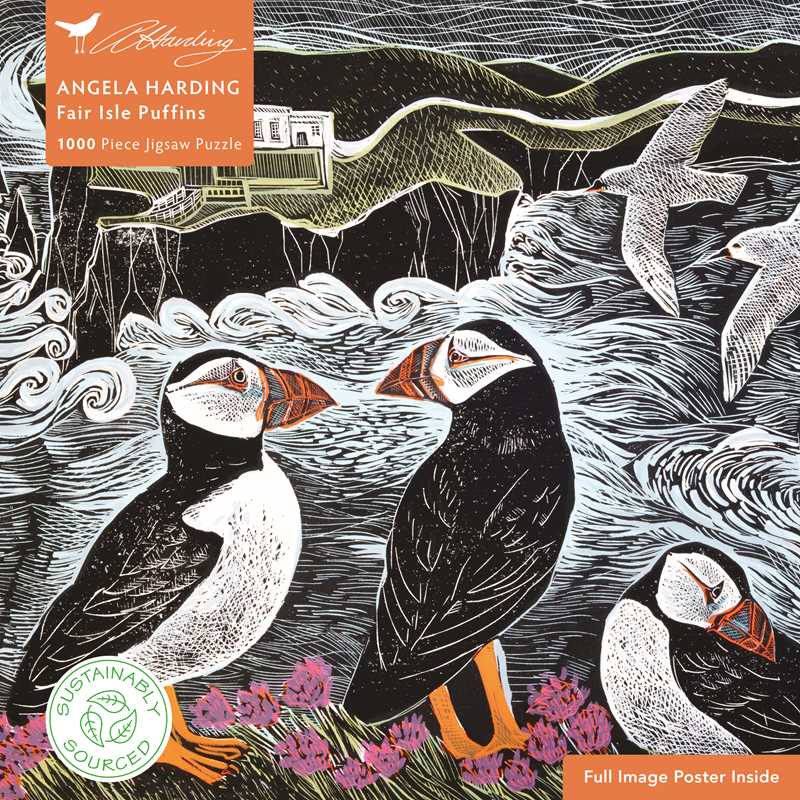 Fair Isle Puffins — 1,000-Piece Sustainable Jigsaw Puzzle by Angela Harding