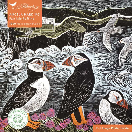 Fair Isle Puffins — 1,000-Piece Sustainable Jigsaw Puzzle by Angela Harding