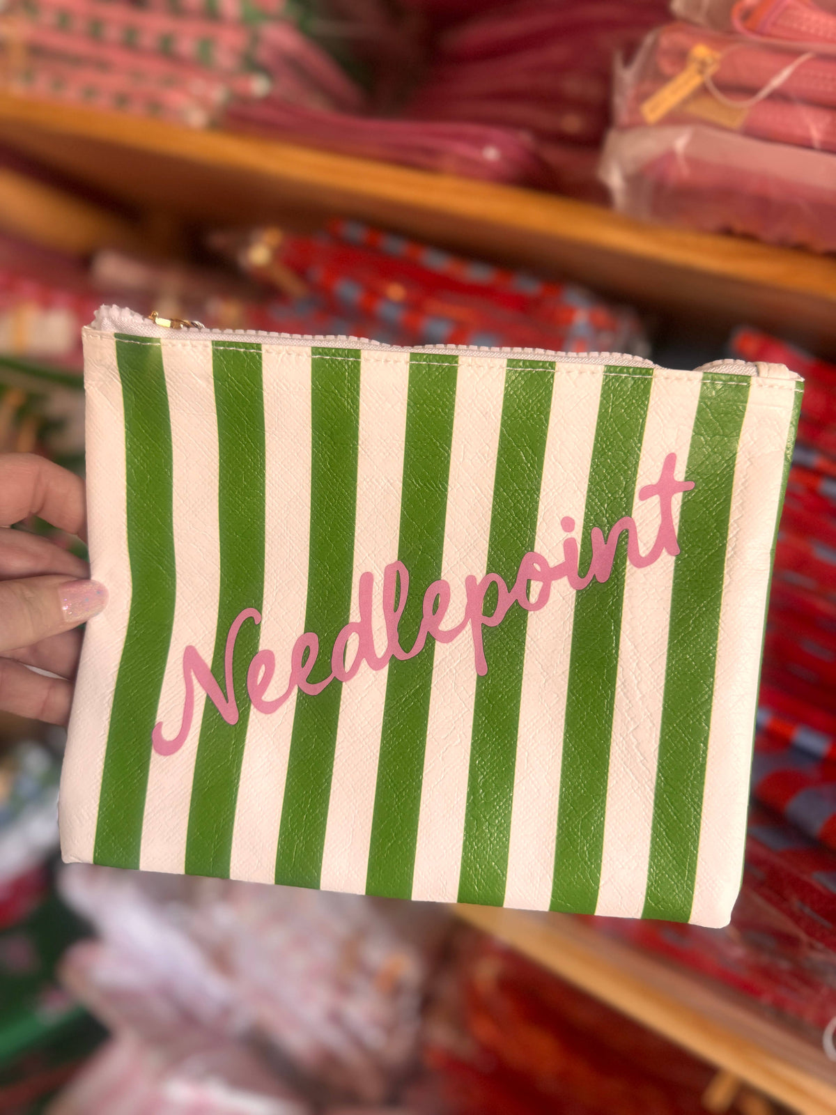 Needlepoint Bag Green Stripe Bag Cross gift Tyvek