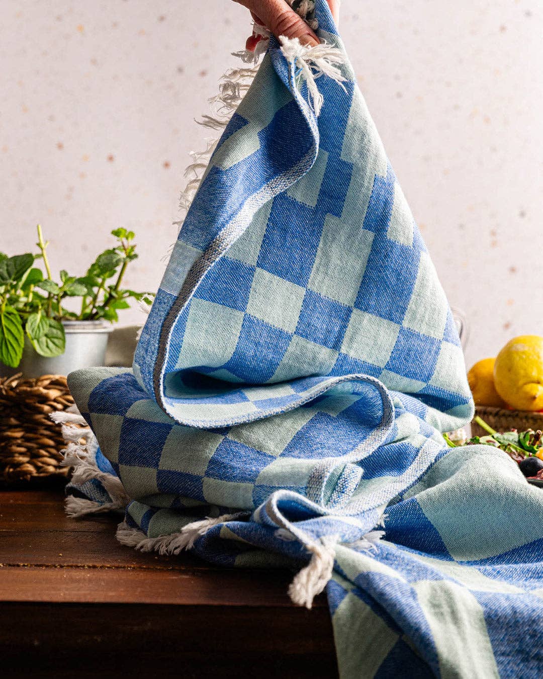 Grids Geometric Tea Towel: Fuchsia Pistachio Geometric