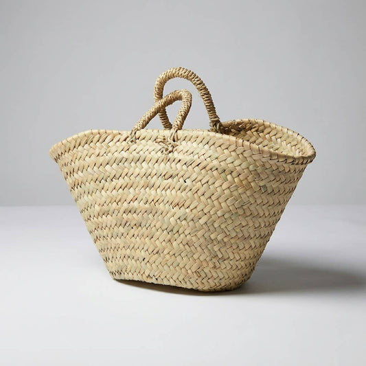 French Market Basket Palm Leaf Boho Beach Tote Bag: Medium