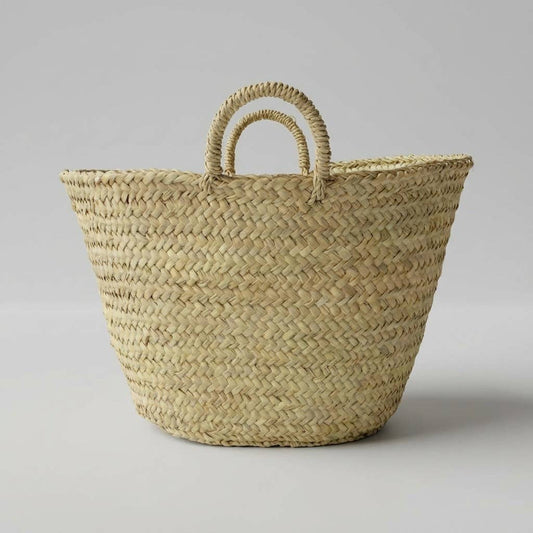 French Market Basket Palm Leaf Boho Beach Tote Bag: Medium
