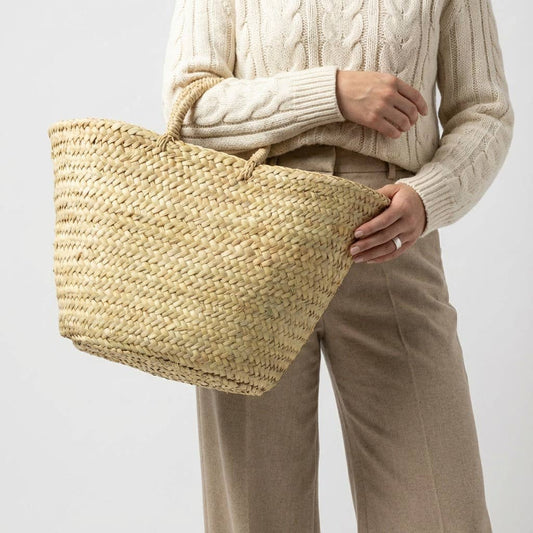 French Market Basket Palm Leaf Boho Beach Tote Bag: XLarge