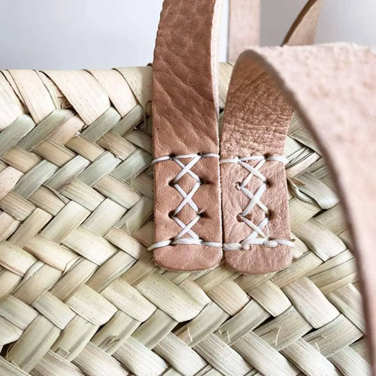 Straw Bag with Leather Handles - French Market Basket: Brown