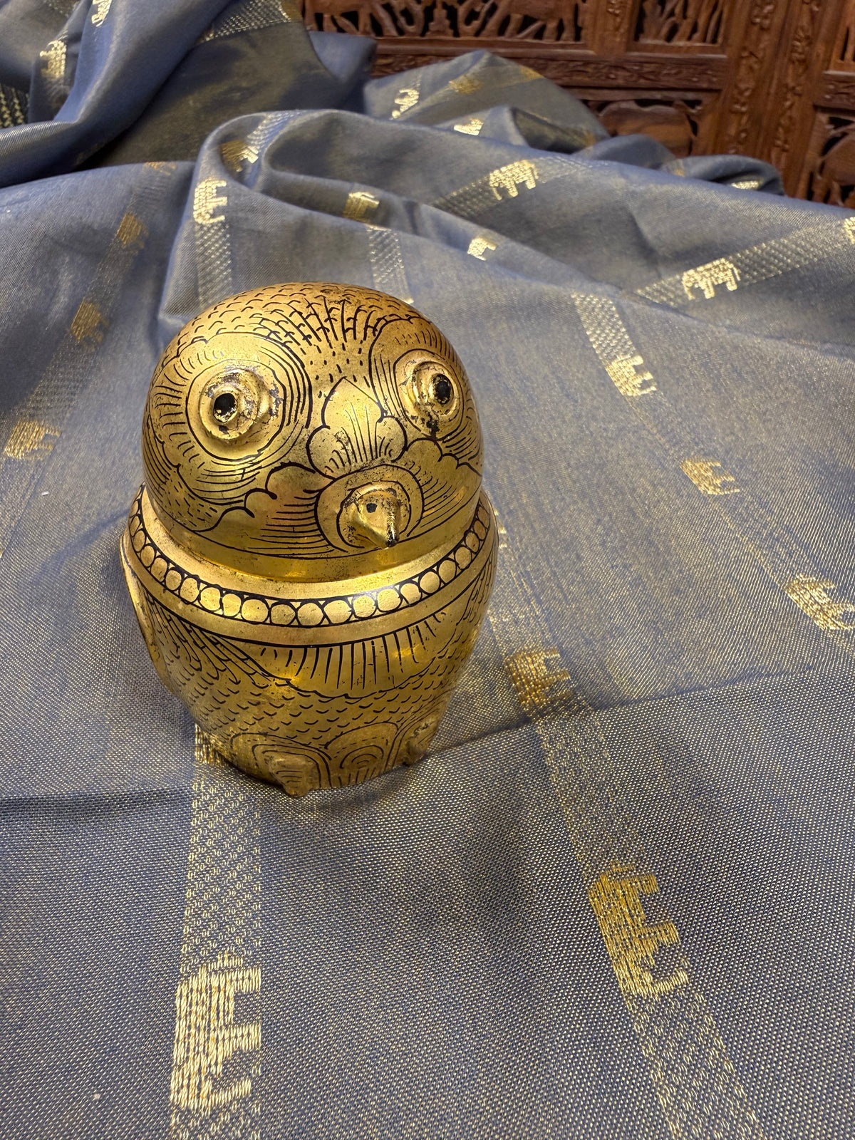 Vintage Burmese Lacquered Owl Box-Medium