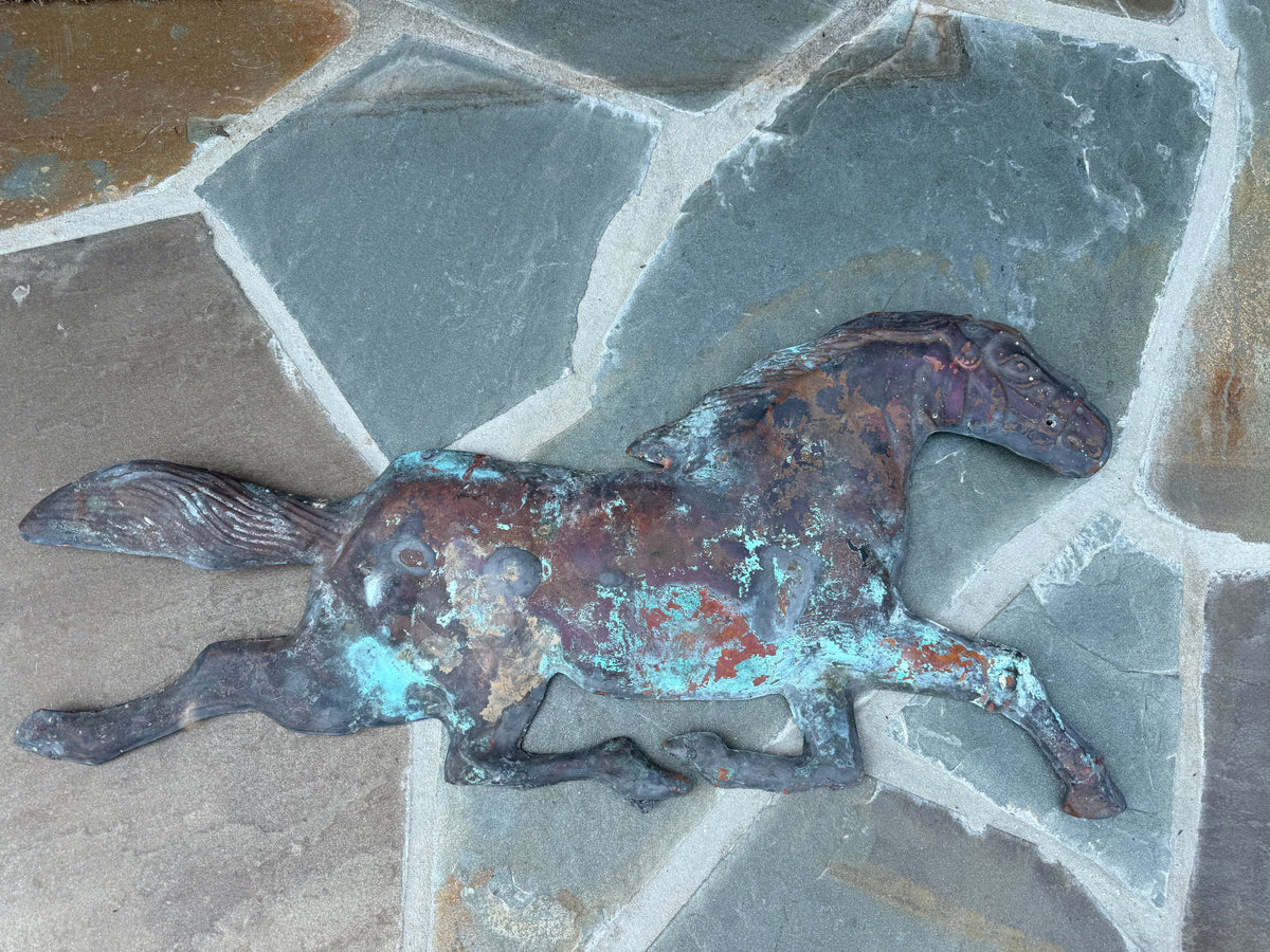 Antique Hand-Hammered Repousse Copper Horse Plaque