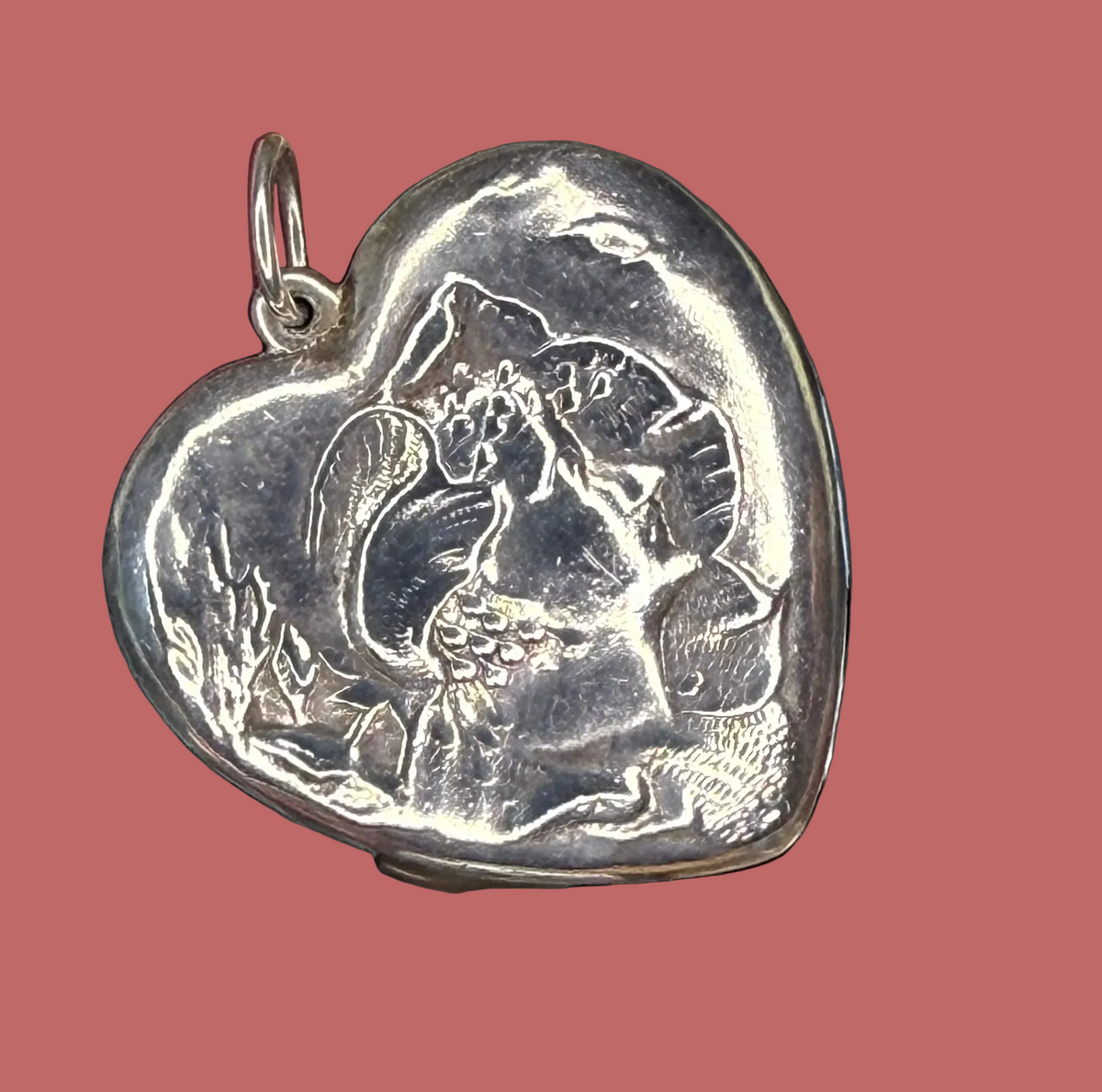 Victorian Sterling Silver Heart Pendant — Art Nouveau Female Profile, c. 1895–1910
