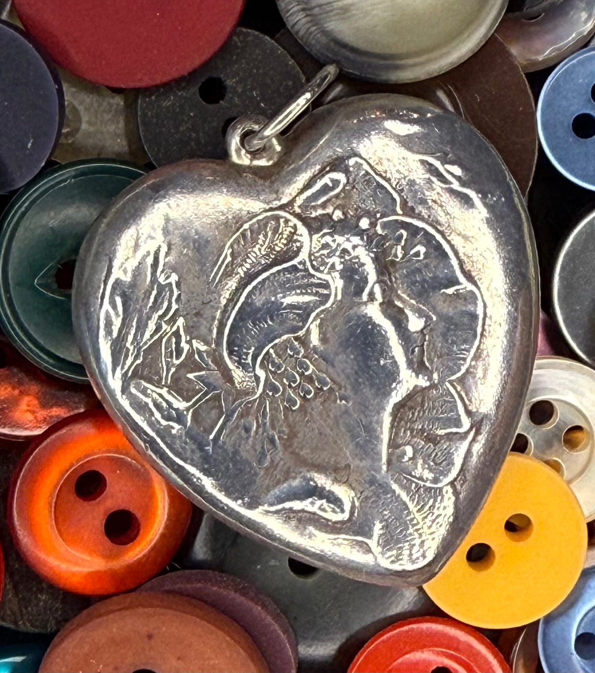 Victorian Sterling Silver Heart Pendant — Art Nouveau Female Profile, c. 1895–1910