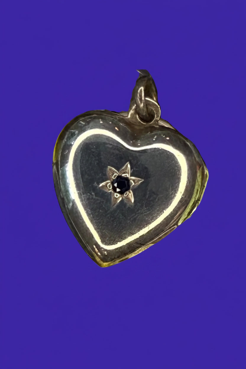Antique Sterling Silver Locket with Blue Stone & Floral Bezel Setting