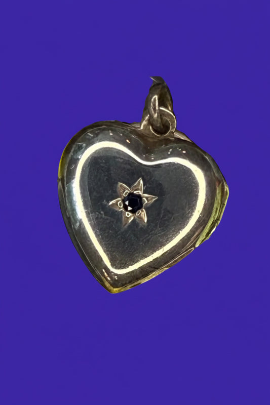 Antique Sterling Silver Locket with Blue Stone & Floral Bezel Setting