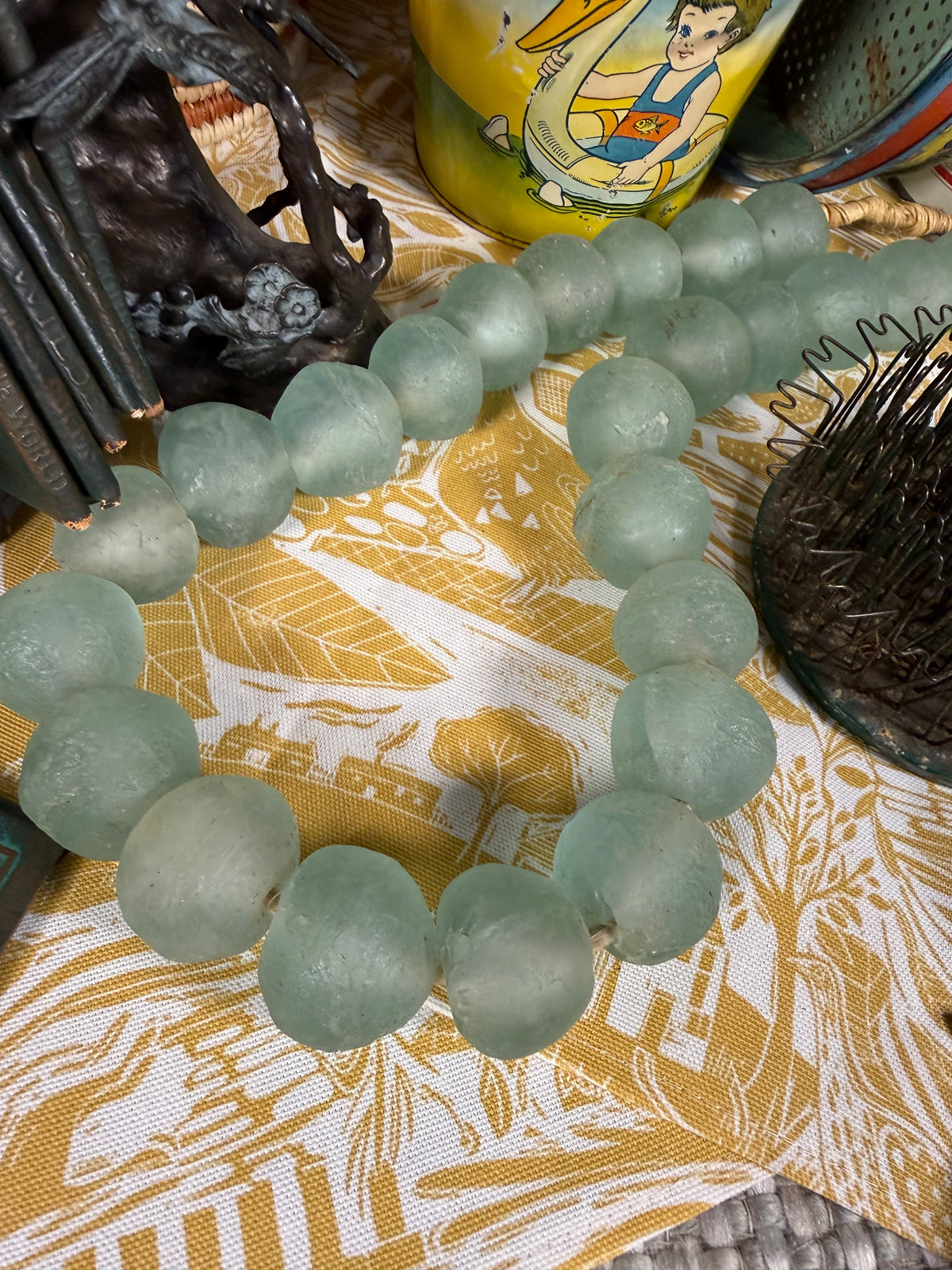 Jumbo Aqua recycled Glass beads from Ghana