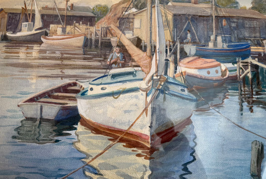 Vintage Original Harbor Watercolor- Unsigned