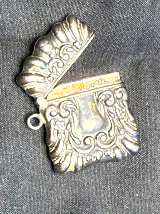 Antique Rococo Revival Sterling Stamp Case Chatelaine Charm