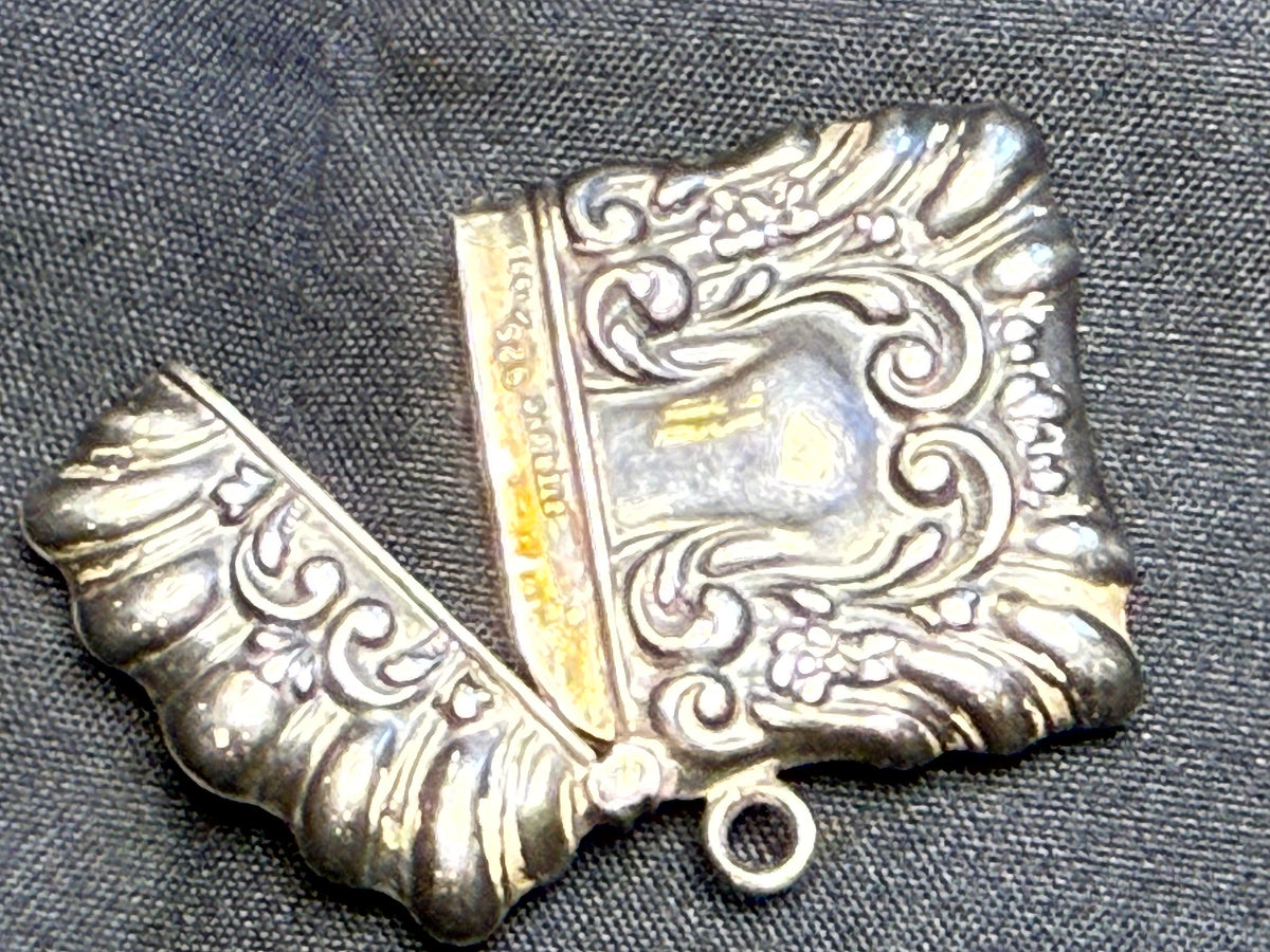 Antique Rococo Revival Sterling Stamp Case Chatelaine Charm