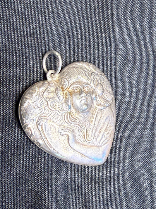 Antique Sterling Silver Art Nouveau–Style Heart Pendant