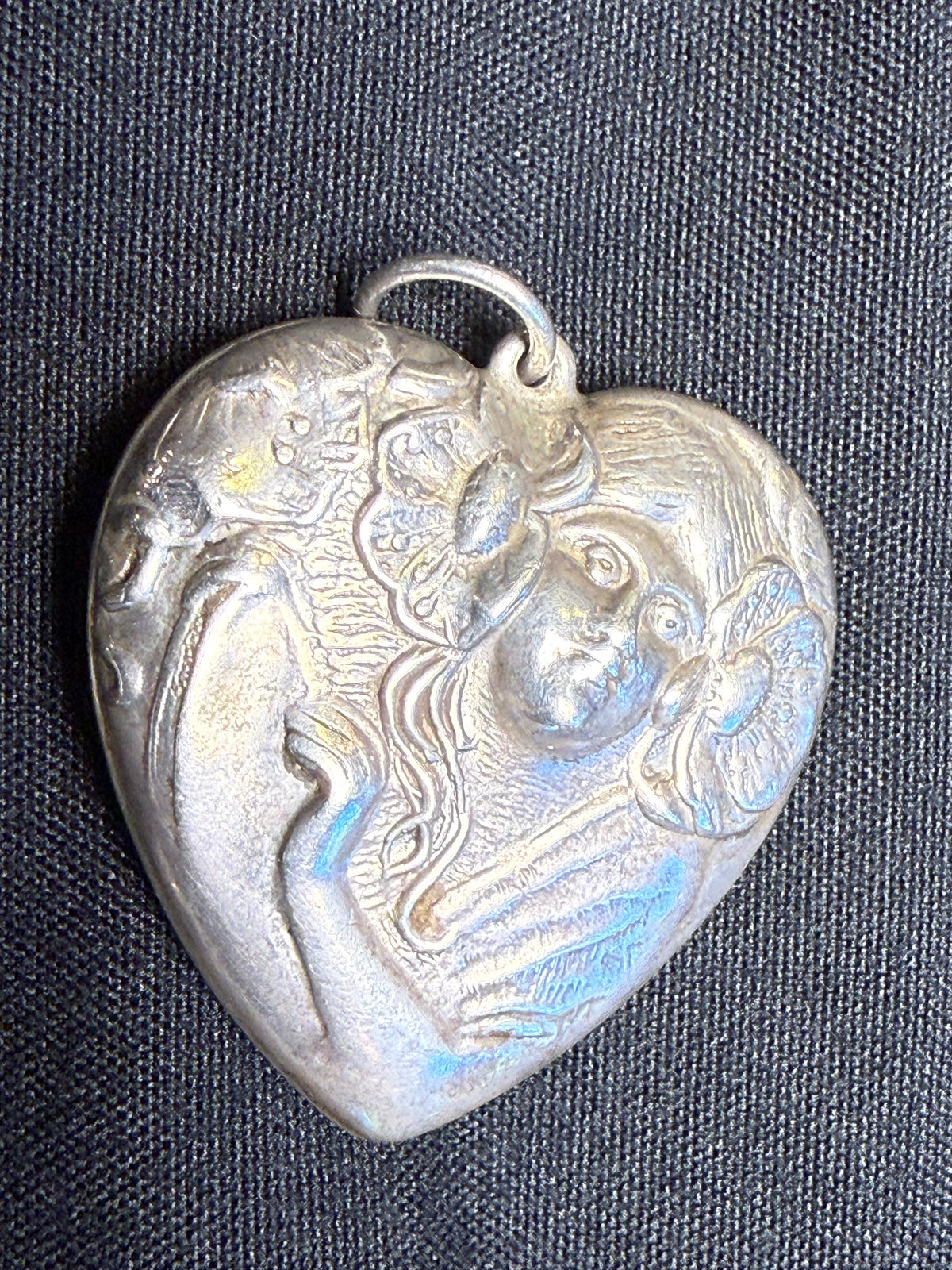 Antique Sterling Silver Art Nouveau–Style Heart Pendant