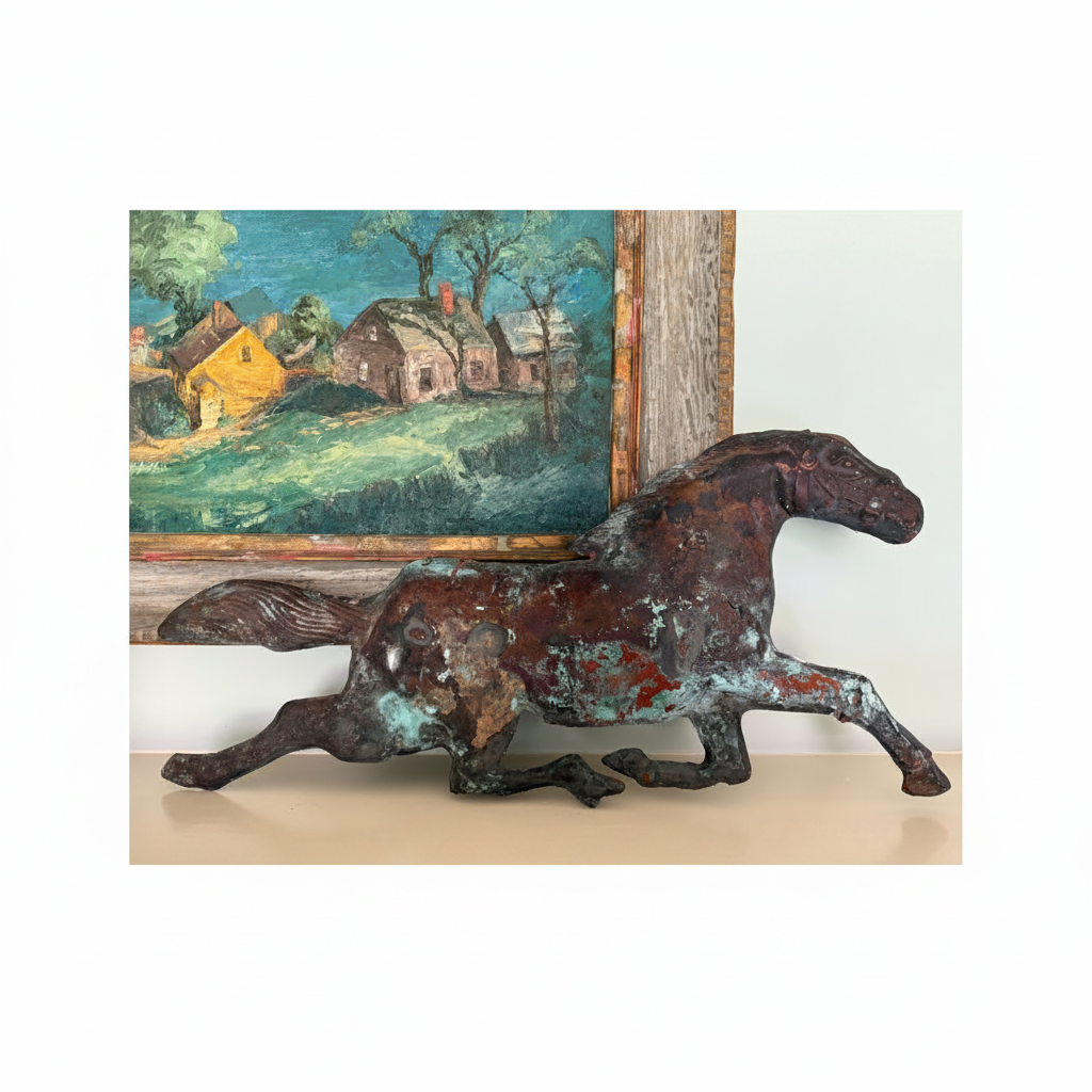 Antique Hand-Hammered Repousse Copper Horse Plaque