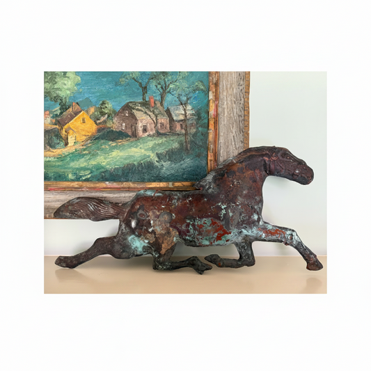 Antique Hand-Hammered Repousse Copper Horse Plaque