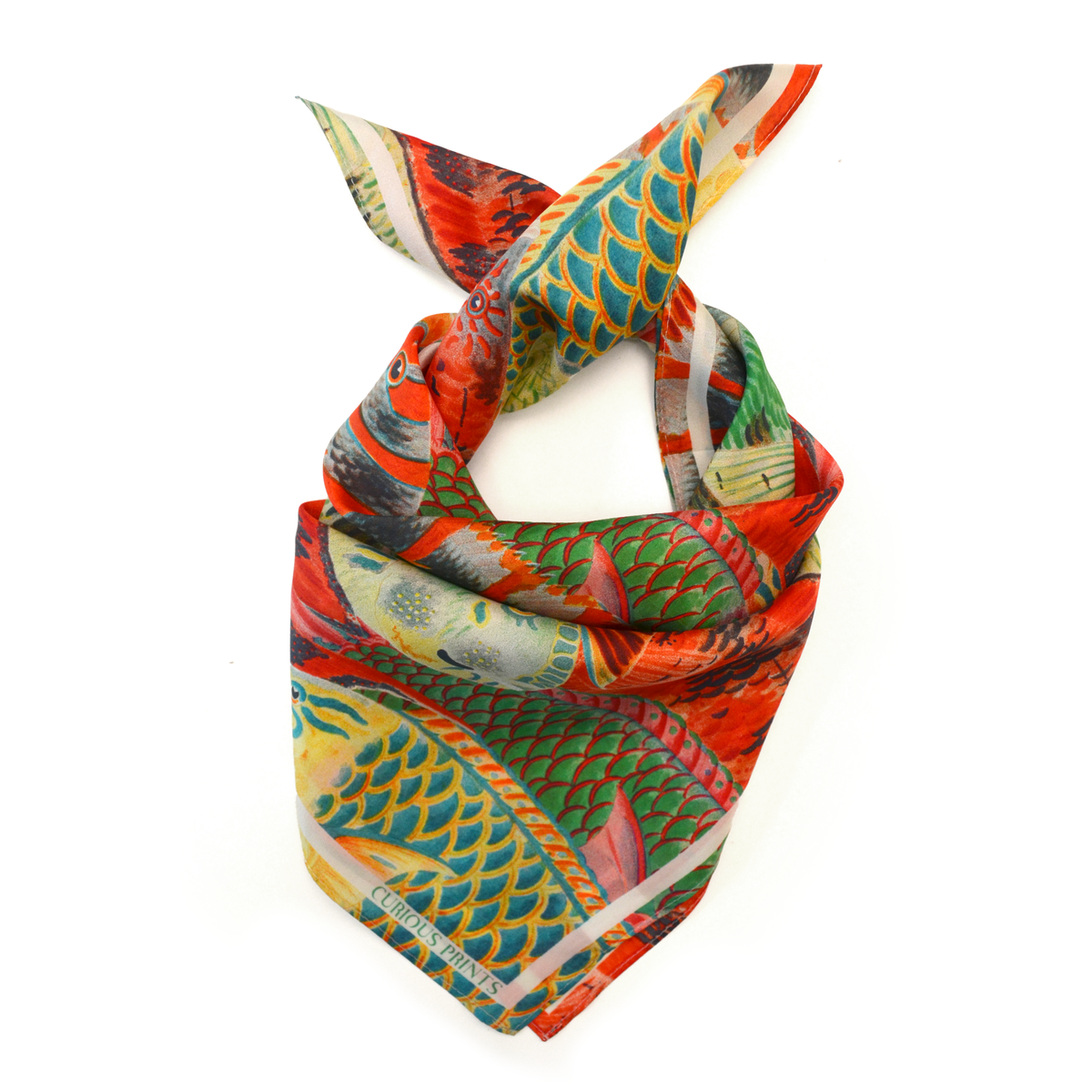 100% Silk Scarf Tropical Fish Summer Beach Bandana Tapestry: 35" x 35"