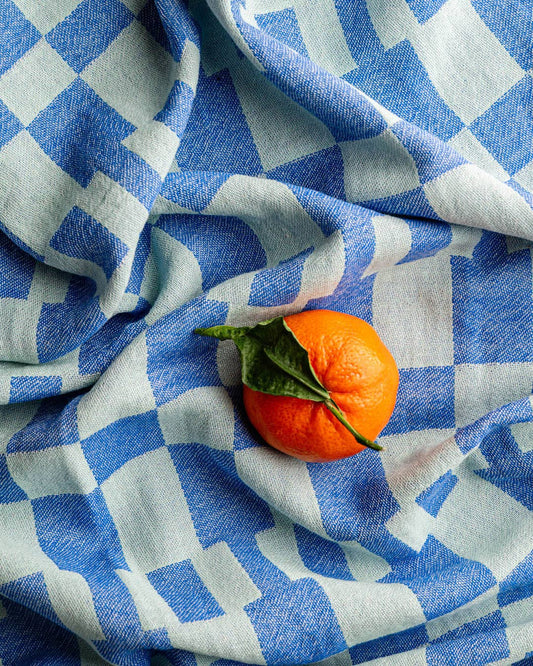 Grids Geometric Tea Towel: Cobalt Mint Geometric