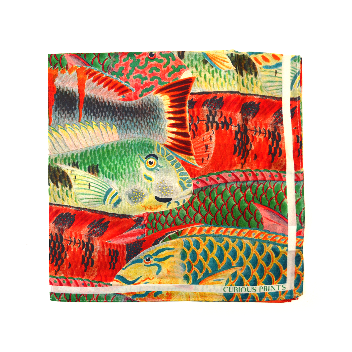 100% Silk Scarf Tropical Fish Summer Beach Bandana Tapestry: 35" x 35"