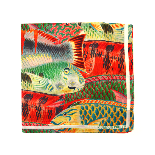100% Silk Scarf Tropical Fish Summer Beach Bandana Tapestry: 35" x 35"