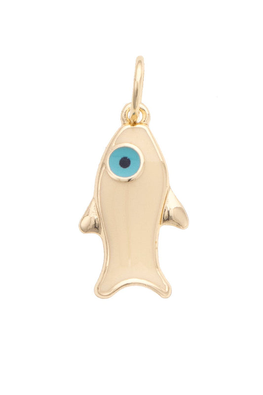 Fish Evil Eye Charm in Shiny Gold