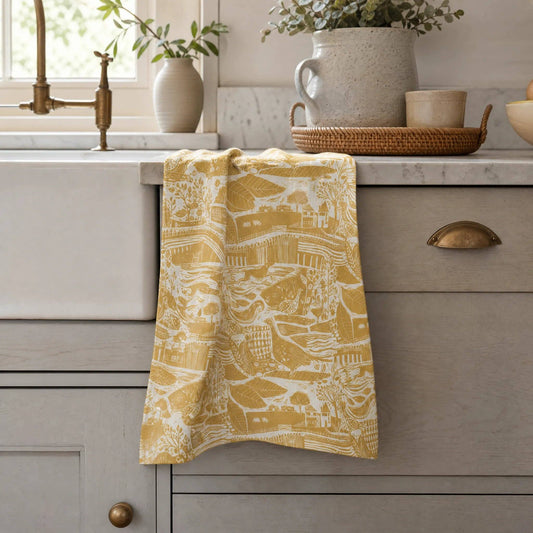 Through the Fields Ochre Tea Towel