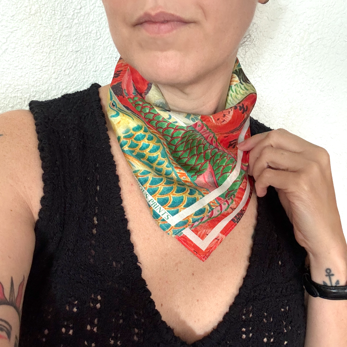 100% Silk Scarf Tropical Fish Summer Beach Bandana Tapestry: 35" x 35"