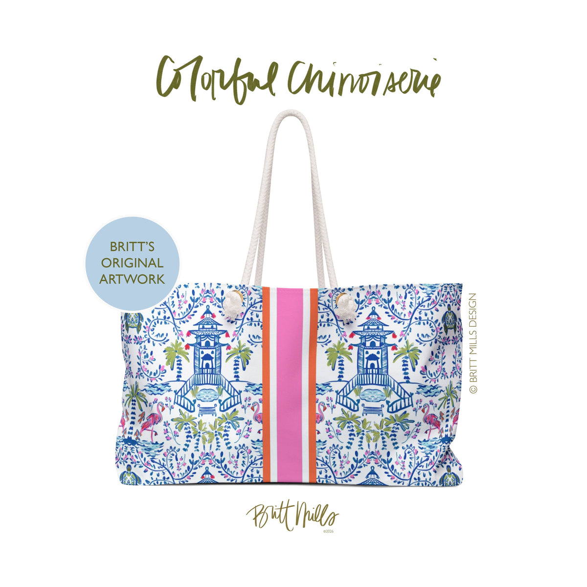 Britt Mills Mahjong Tote Bags: Colorful Chinoiserie