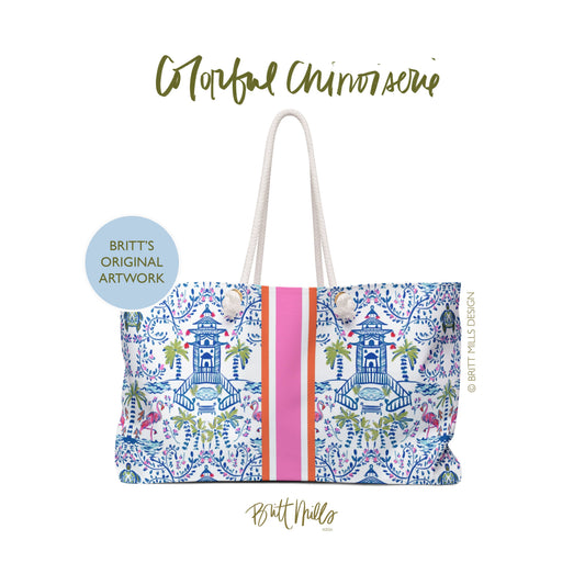 Britt Mills Mahjong Tote Bags: Colorful Chinoiserie