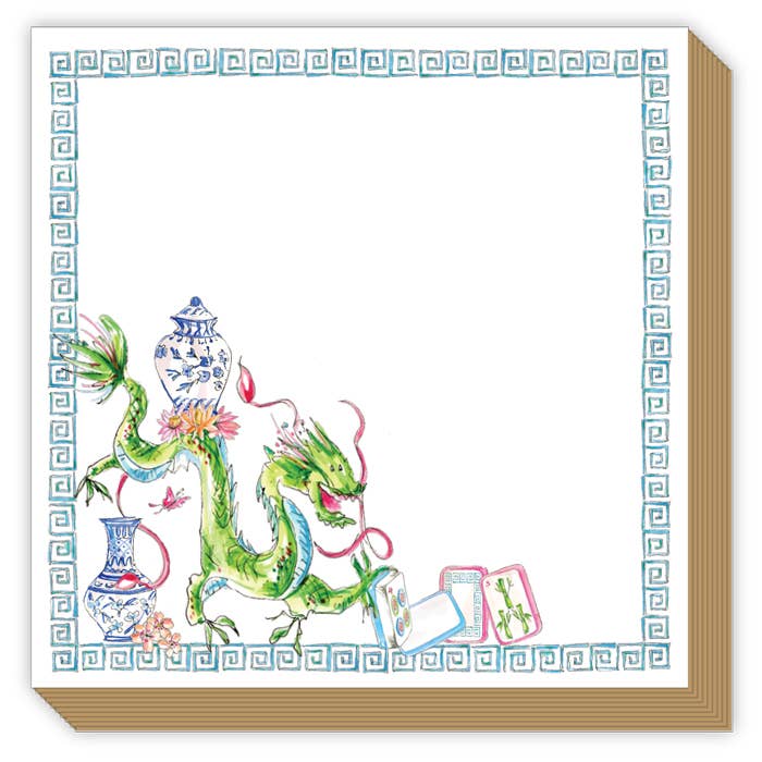 Mahjong Dragon Blue Chinoiserie Pots Luxe Notepad