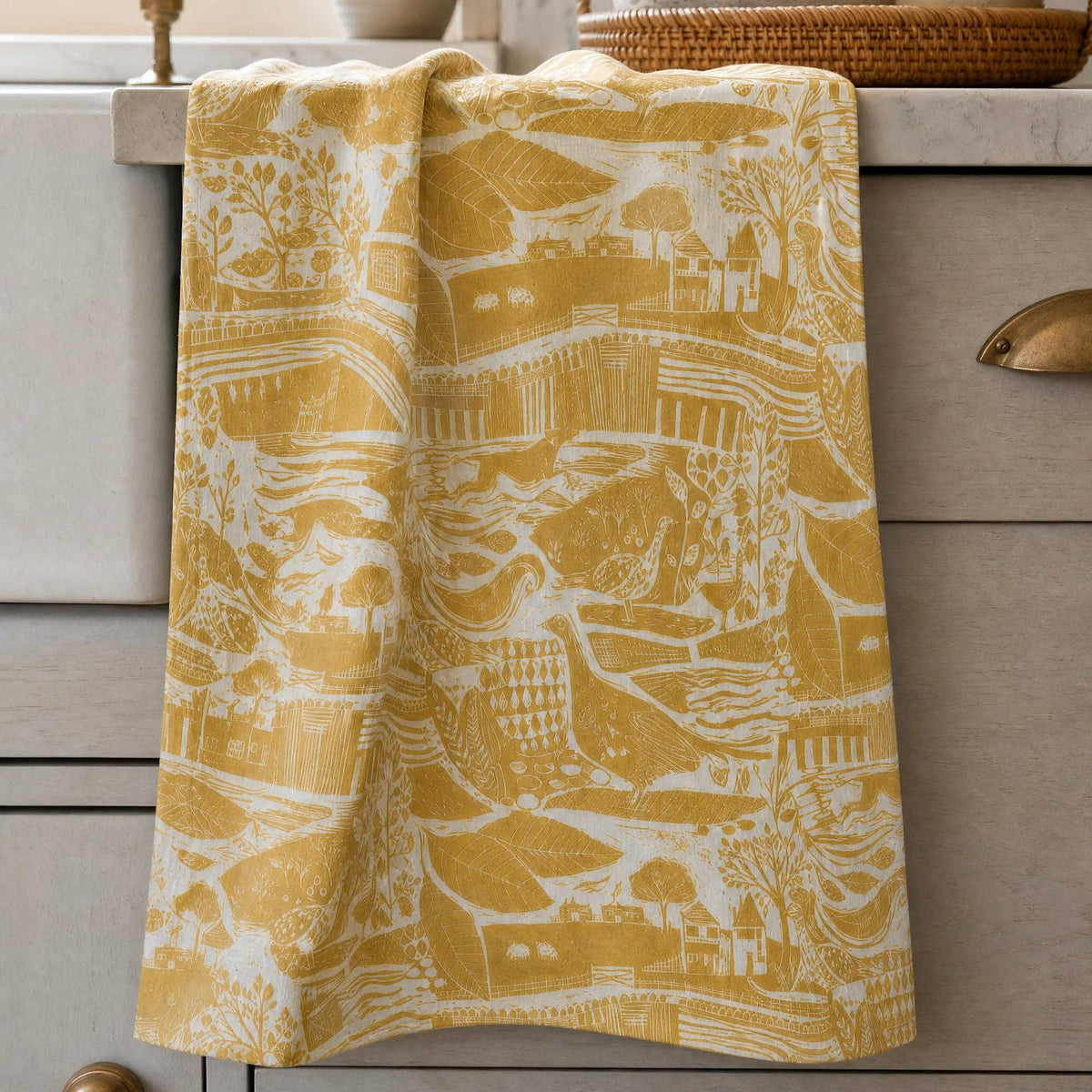 Through the Fields Ochre Tea Towel