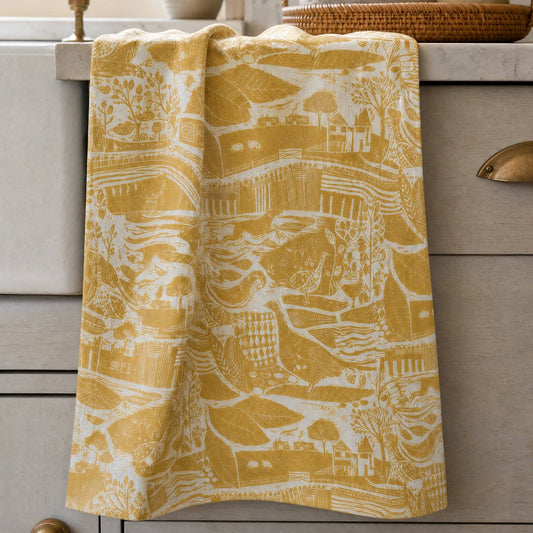 Through the Fields Ochre Tea Towel