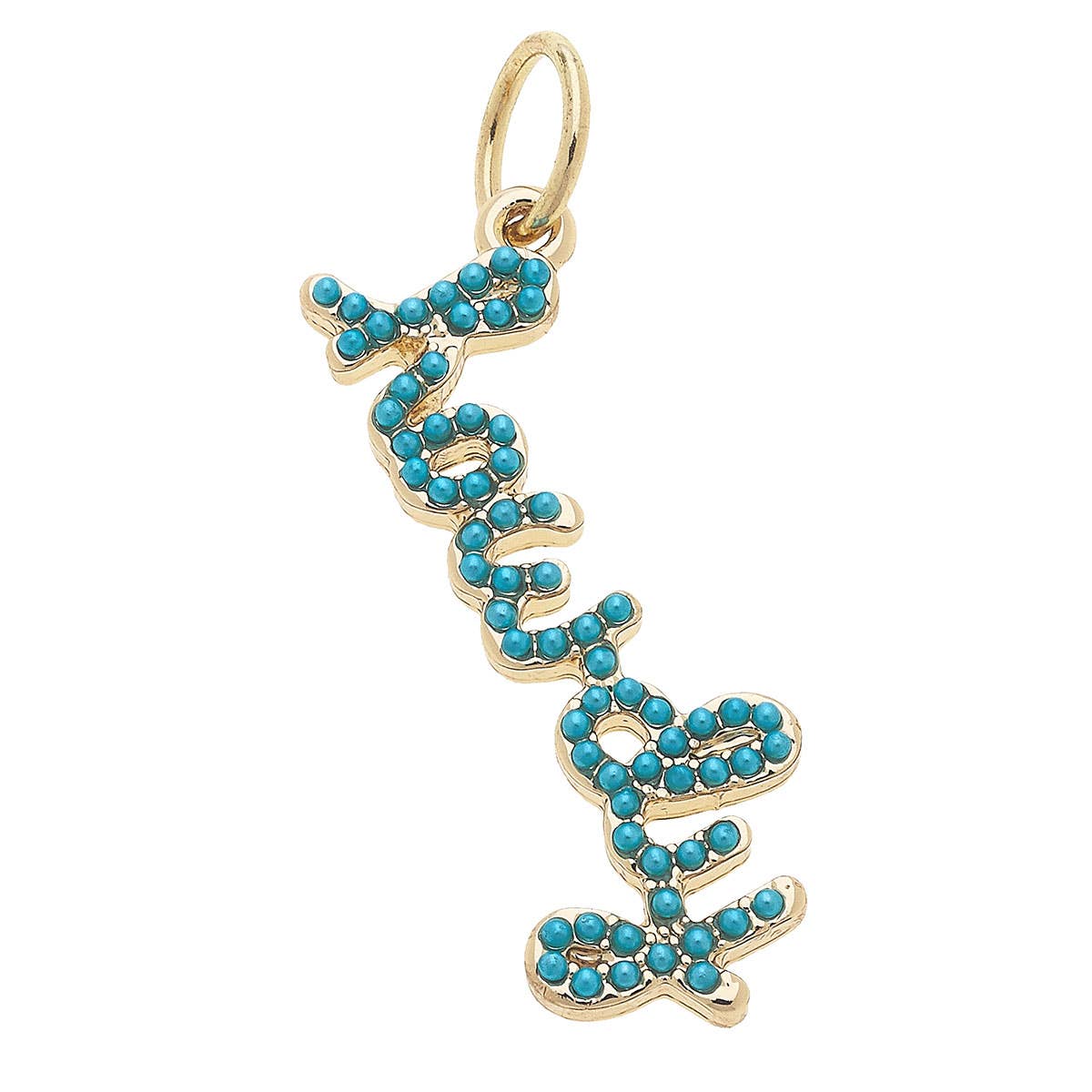"Howdy" Turquoise-Studded Script Charm