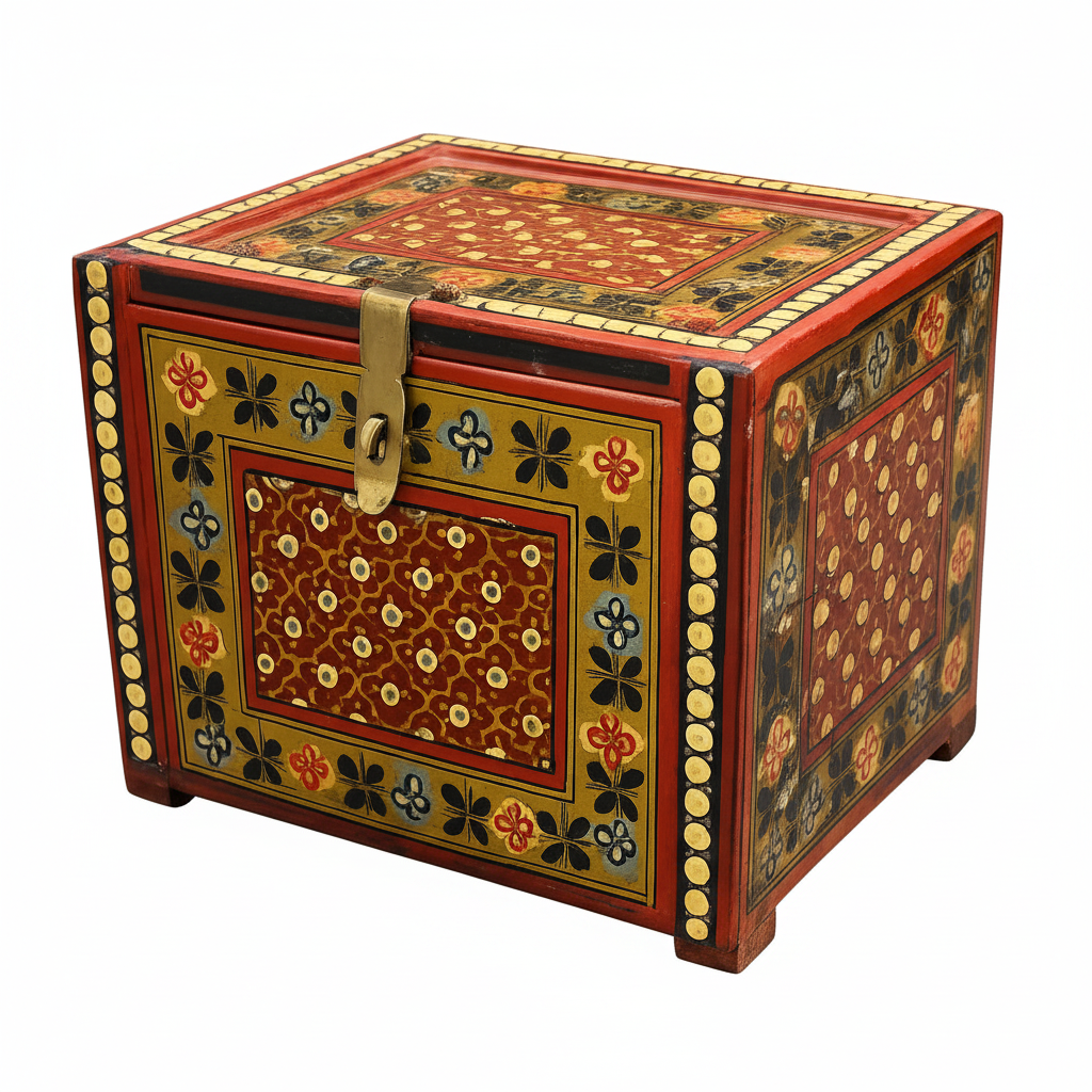 Vintage Indian Hand-Painted Wooden Jewelry Box