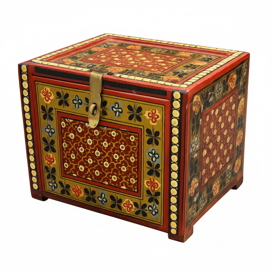 Vintage Indian Hand-Painted Wooden Jewelry Box